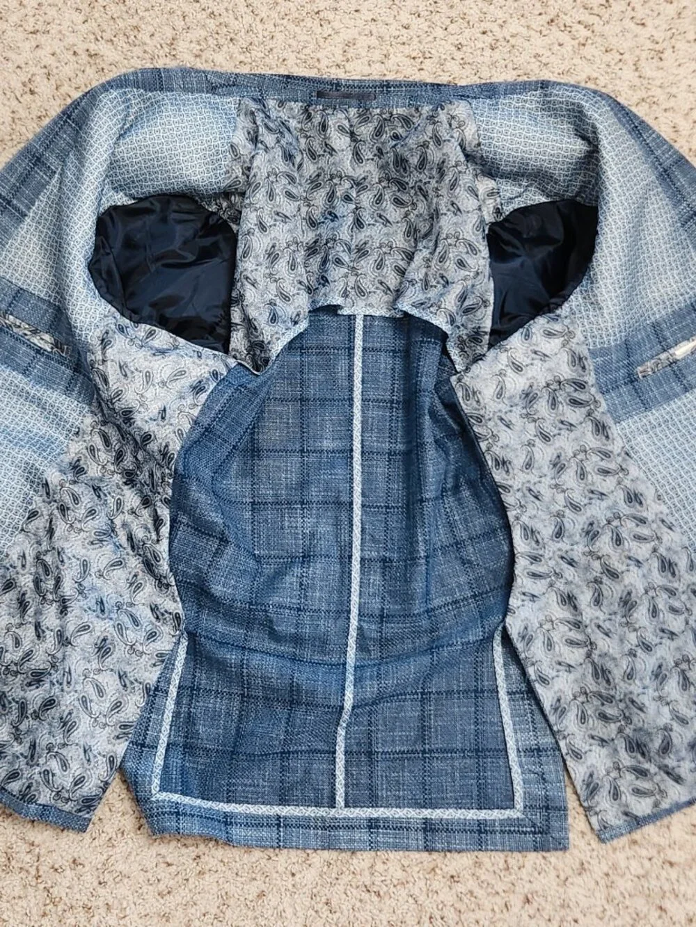 blue plaid sport coat 42R men's Tom James two button jacket
